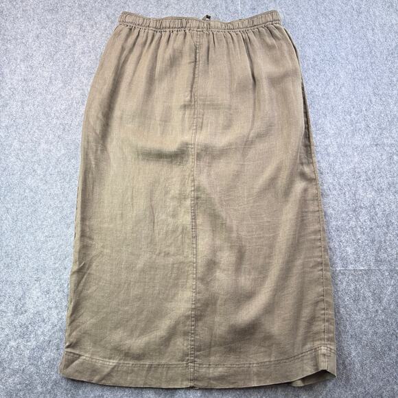 Nicole Miller Women's XL 100% Linen Drawstring Olive Button Front Long Skirt - Picture 6 of 6